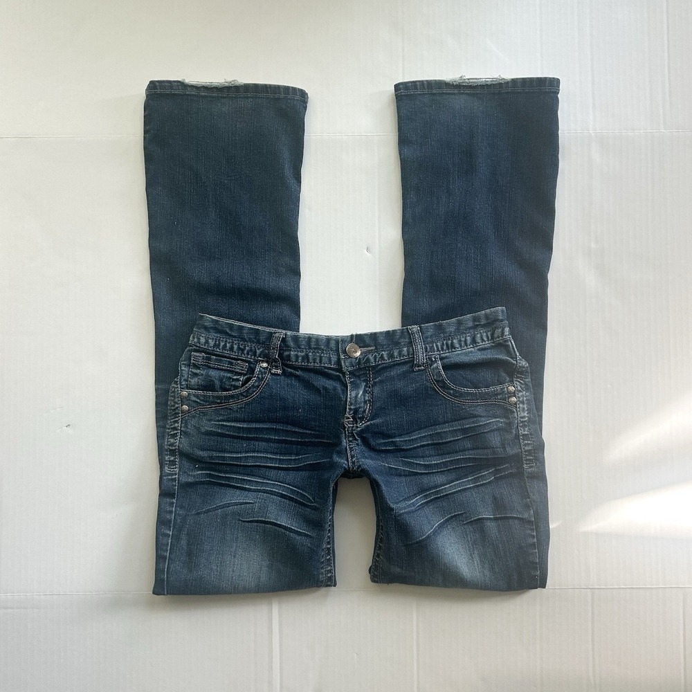 2000s Ultra Low Rise Distressed Bootcut Jeans Y2K Grunge Indie Preppy